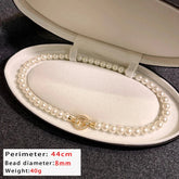 Elegant Pearl Beaded Necklace with Zircon Buckle